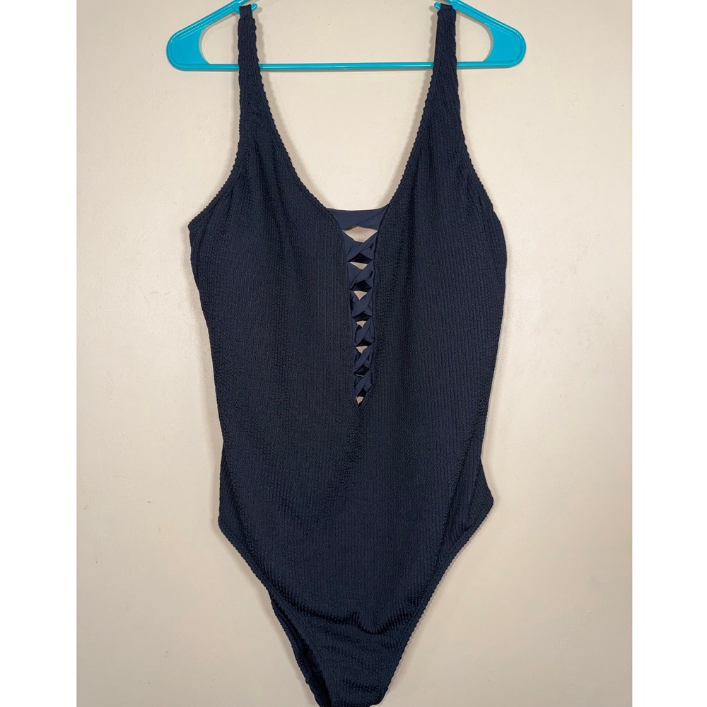Bleu Rod Beattie Black Smocked Lattice One Piece Swimsuit 16W RBPU25221X